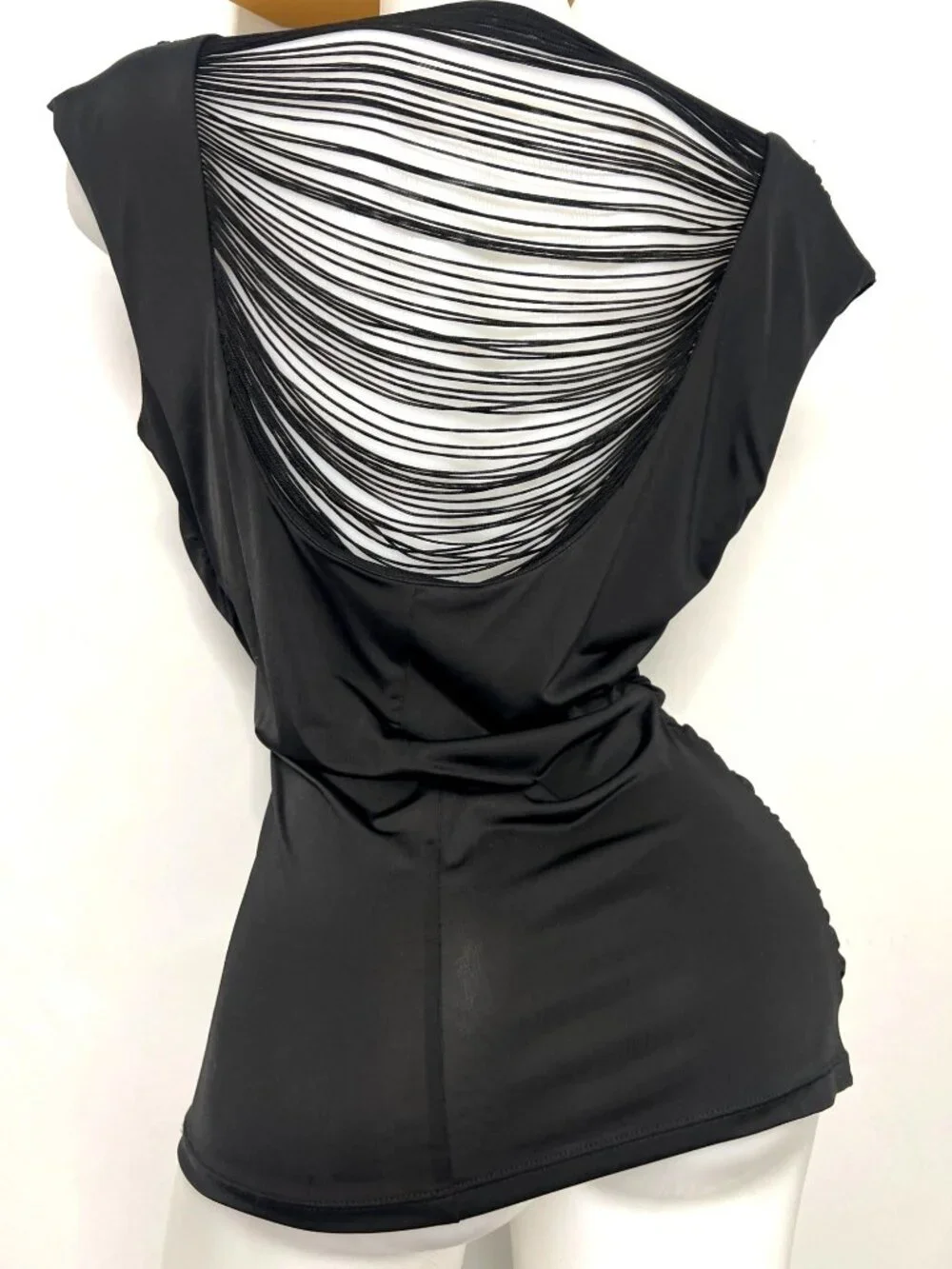 BCX Black Draped Top Open Strappy Back Blouse Women Size Large